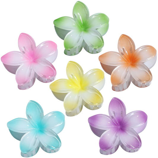 Sisiaipu front view of six flower claw clips shows colorful set and packaging benefit