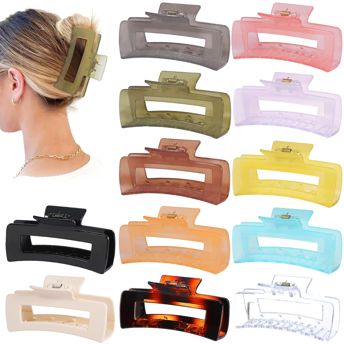 Sisiaipu front pack view showing all twelve colorful jumbo clips for quick styling