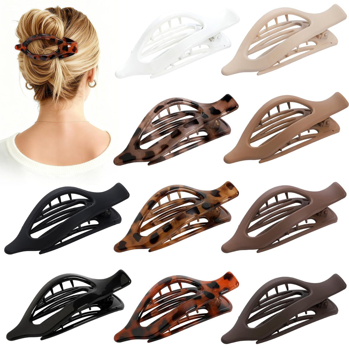 Sisiaipu front view of ten-clips pack showing leopard and neutral tones, offers variety