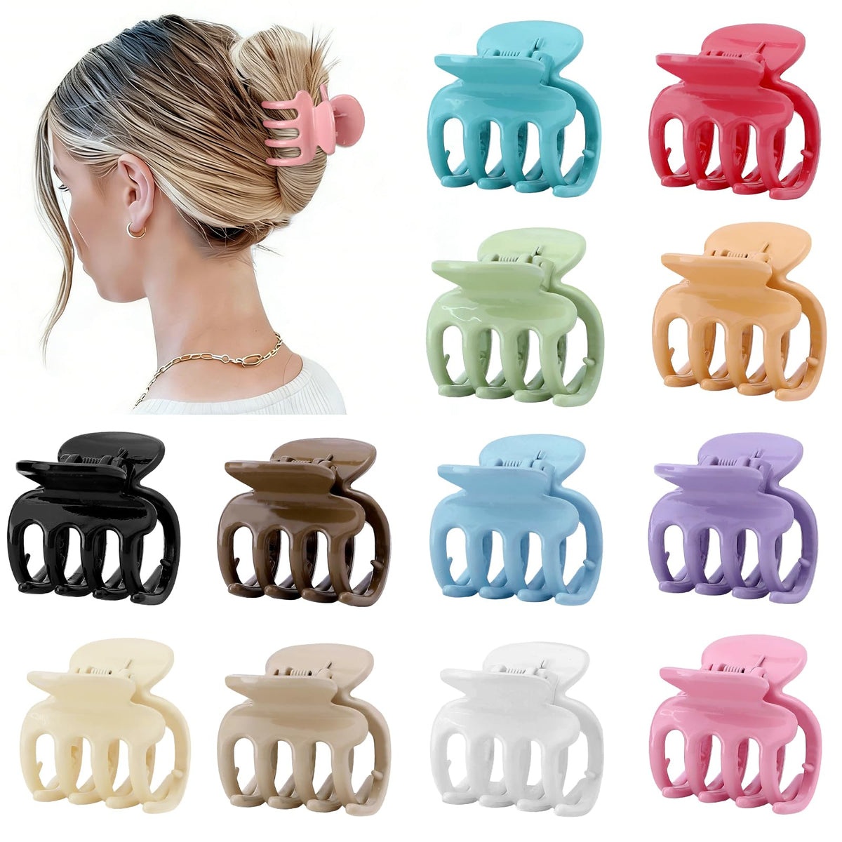 Sisiaipu front packaging showing full 12-color claw clip set and neat arrangement, easy selection