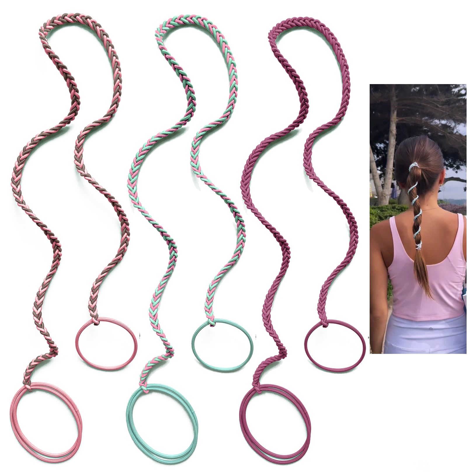 SISYOUP front packaging showing three 25 inch spiral hair ties, durable for sports