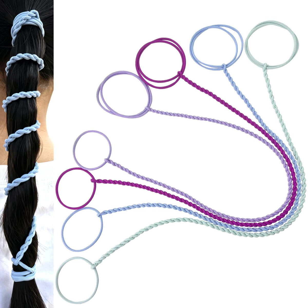 SISYOUP front packaging showing colorful 16-inch hair ties with durable appeal