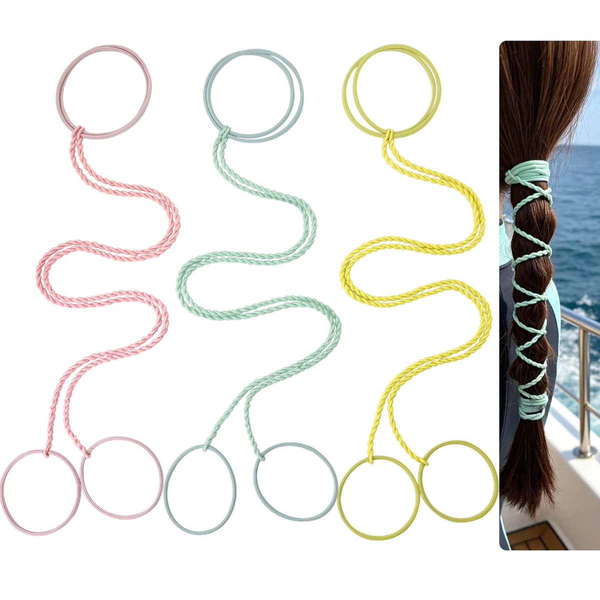 SISYOUP front packaging three colorful hair ties shows product variety and appeal