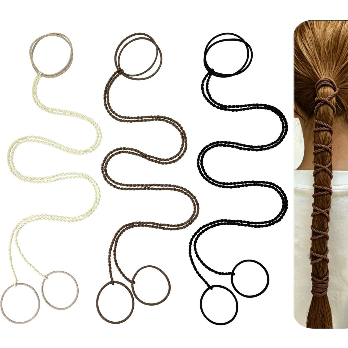 SISYOUP front packaging showing three neutral-colored hair ties and benefits