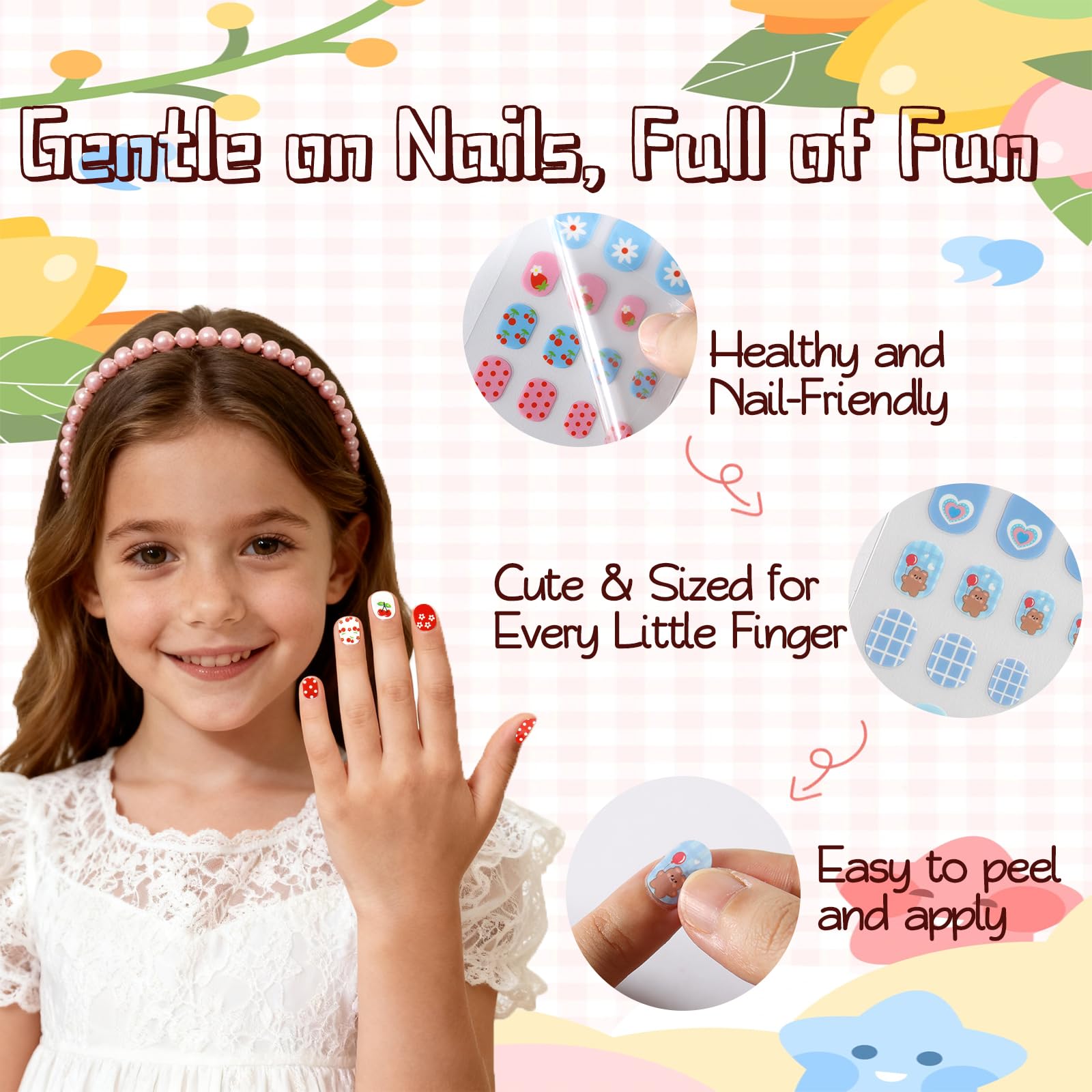 SIUSIO finished manicure on girl hands with stickers, playful polished look