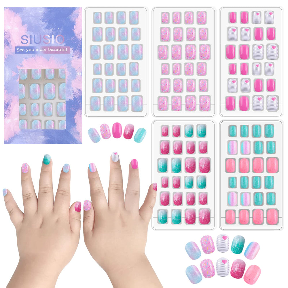 SIUSIO front view of multicolor gradient press-on kit showing packaging and nails ready