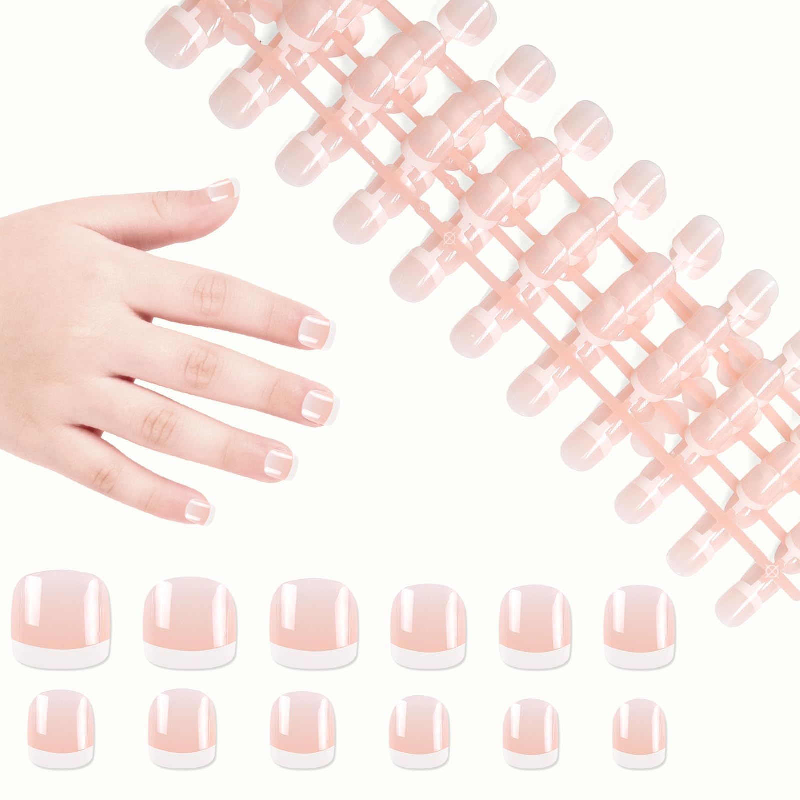 SIUSIO front packaging showing nude French press-on nails and kit benefits