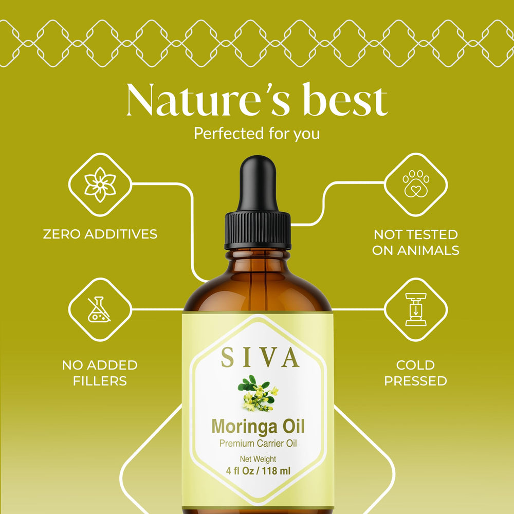 SIVA ORGANICS dropper dispensing clear moringa oil for precise controlled use