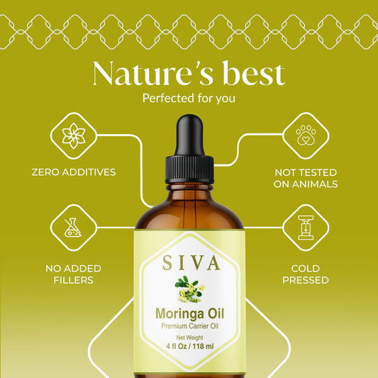 SIVA ORGANICS dropper dispensing clear moringa oil for precise controlled use