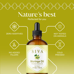 SIVA ORGANICS dropper dispensing clear moringa oil for precise controlled use