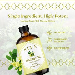 SIVA ORGANICS moringa oil texture close-up showing lightweight absorbent finish