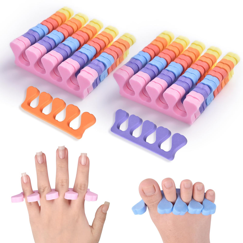 siyuwuro front packaging showing 24 colorful foam toe separators for easy storage