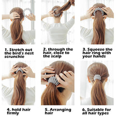Sizobi clip in use creating a low bun, comfortable everyday hold