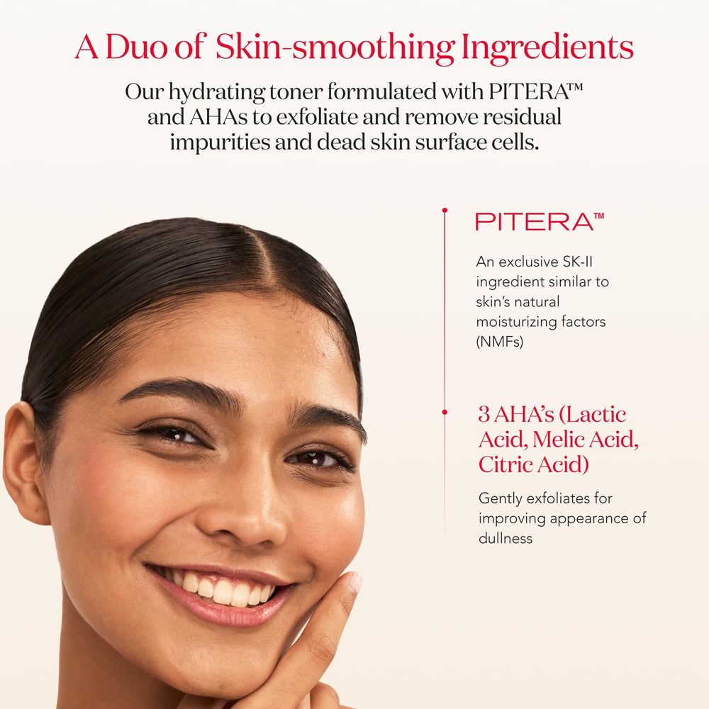 SK-II clear lotion texture pouring to show lightweight hydrating formula