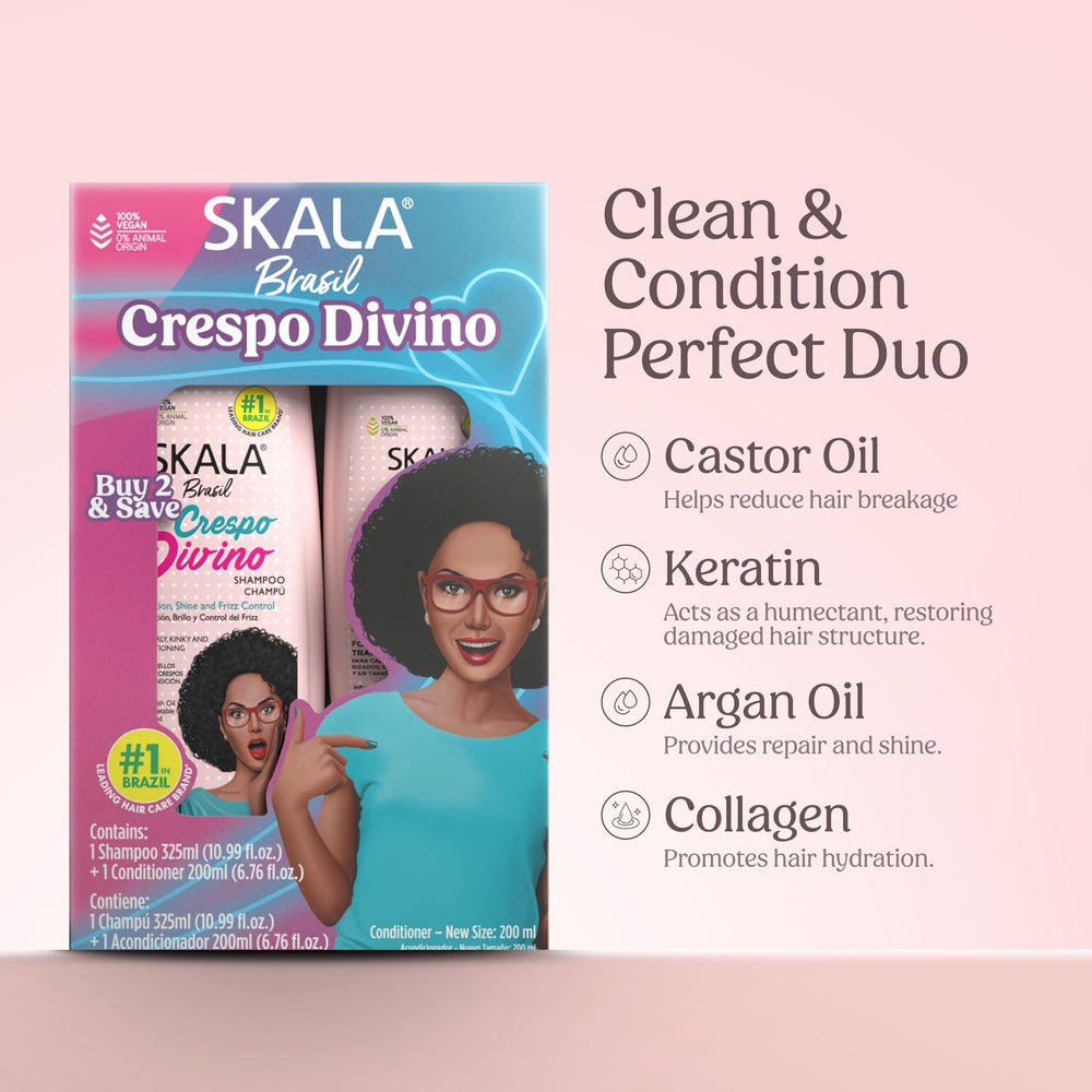 SKALA Crespo Divino conditioner texture close-up demonstrating creamy slip and shine