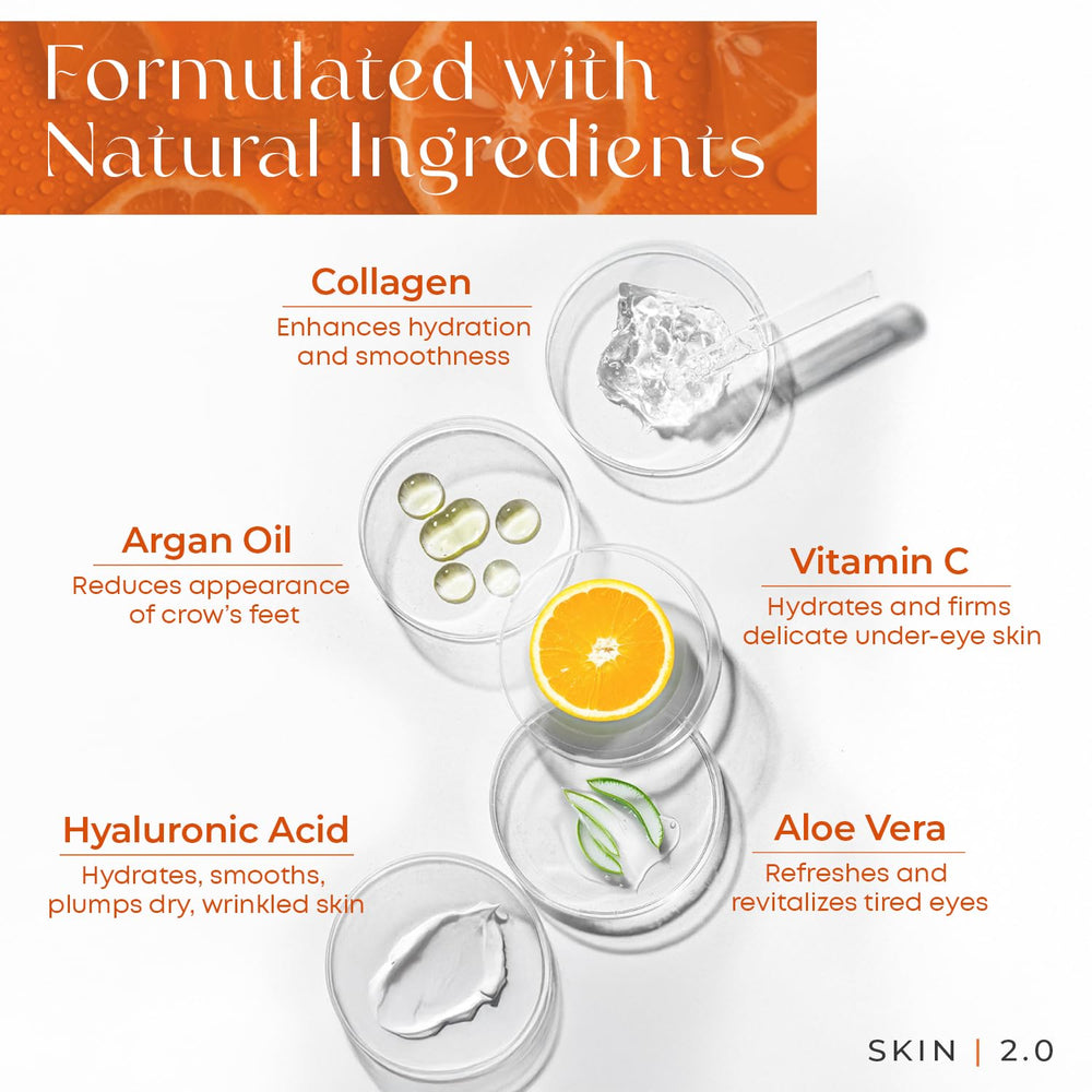 Skin 2.0 bottle alongside key ingredients to show active support