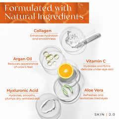 Skin 2.0 bottle alongside key ingredients to show active support