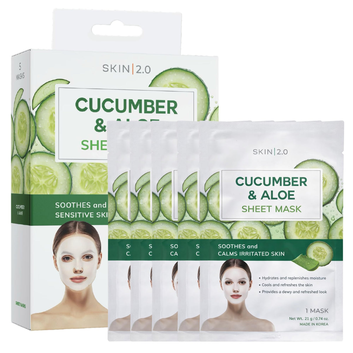 Skin 2.0 front packaging showing soothing cucumber aloe benefits