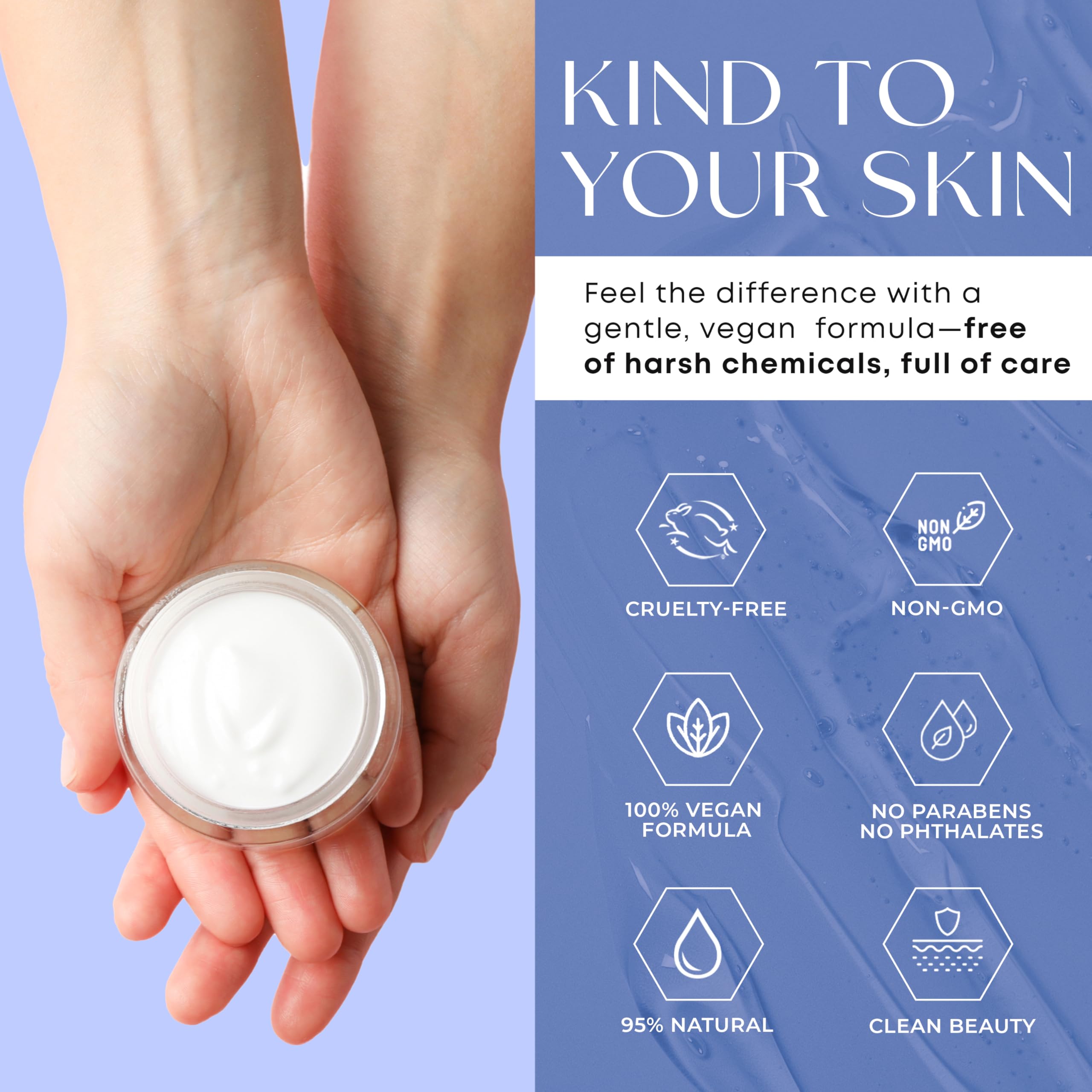 Skin 2.0 open jar revealing creamy gel-cream consistency and hydration benefit