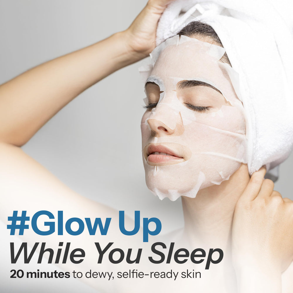 Skin 2.0 single open mask laid flat showing soaked sheet and even coverage benefit