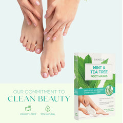 Skin 2.0 foot mask being worn demonstrating easy at-home application