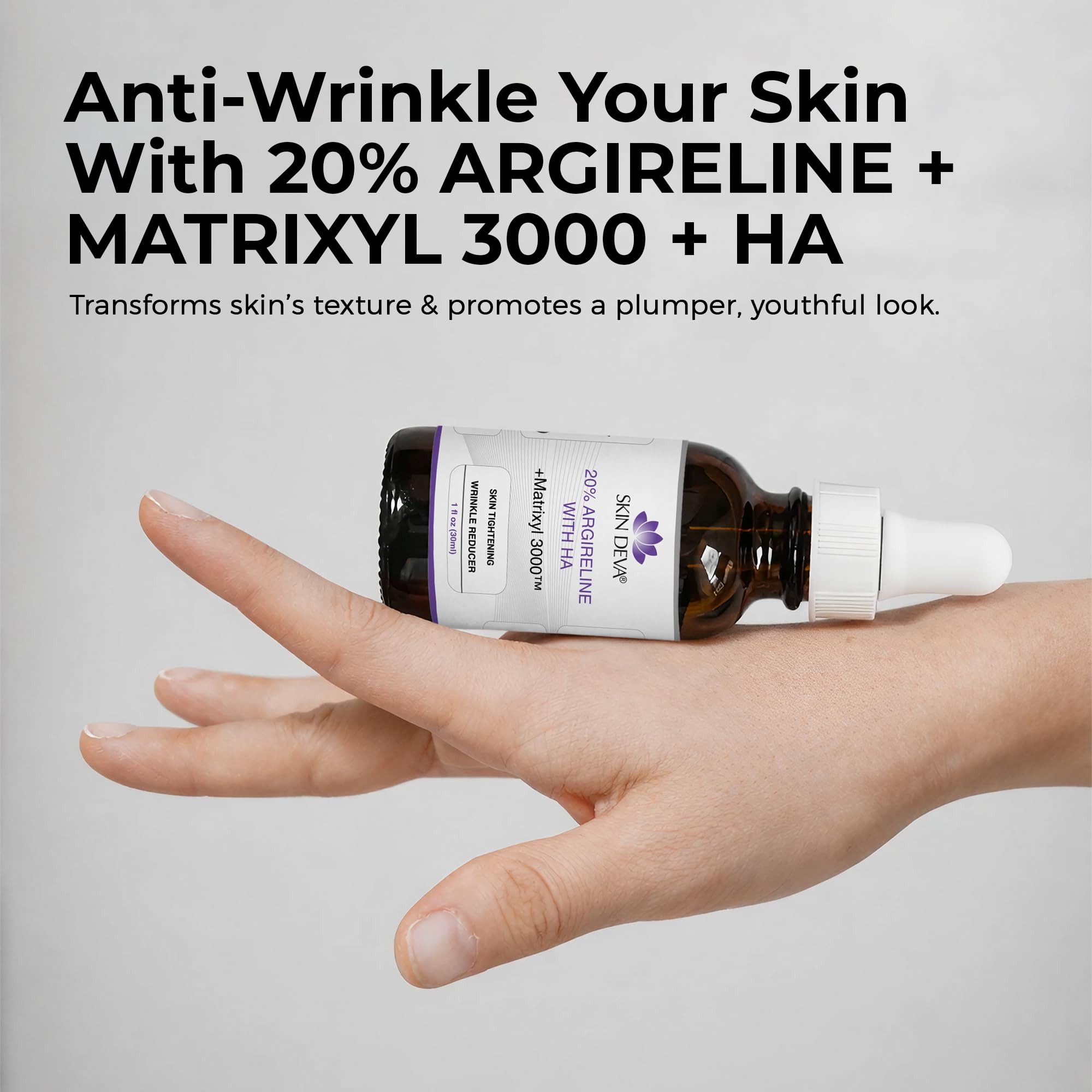 SKIN DEVA serum on hand for scale and amount guidance before application