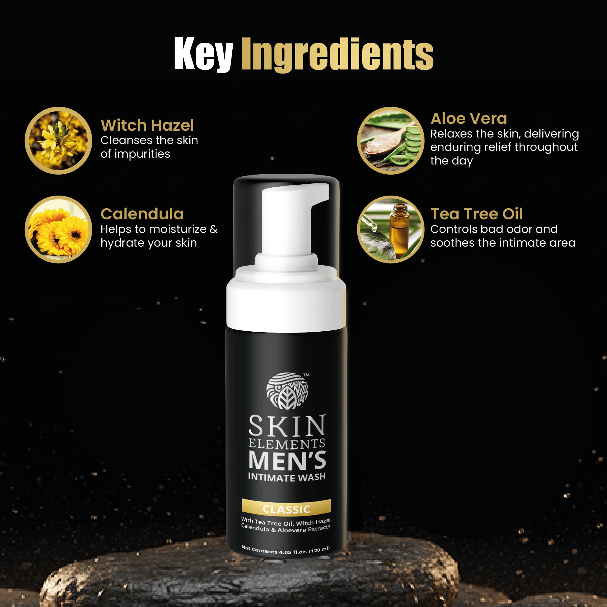 Skin Elements tea tree leaves ingredient shot suggesting natural deodorizing support