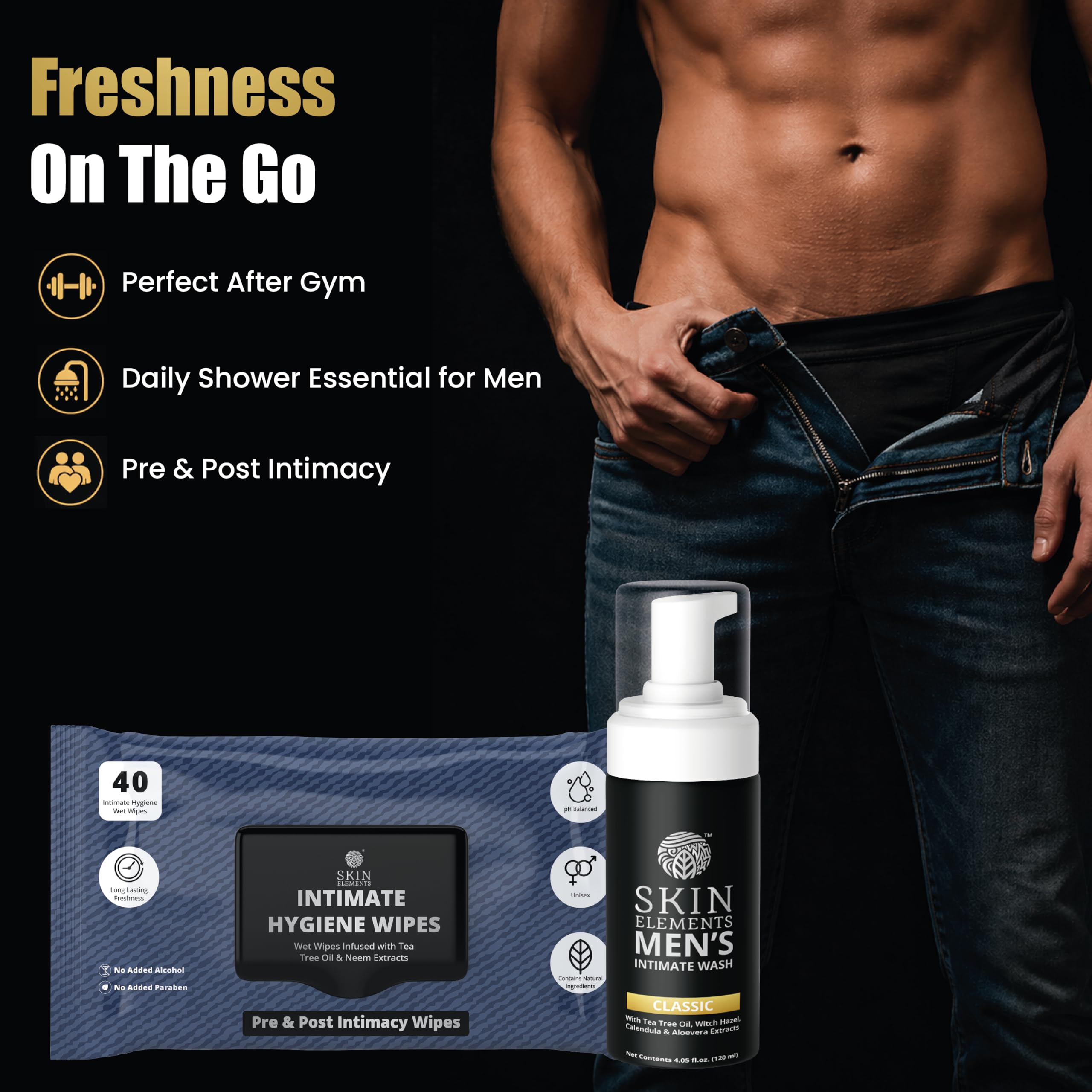 Skin Elements tea tree and neem botanicals highlighting natural care
