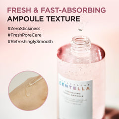 SKIN1004 ampoule being applied to cheek to show calming, non-sticky finish