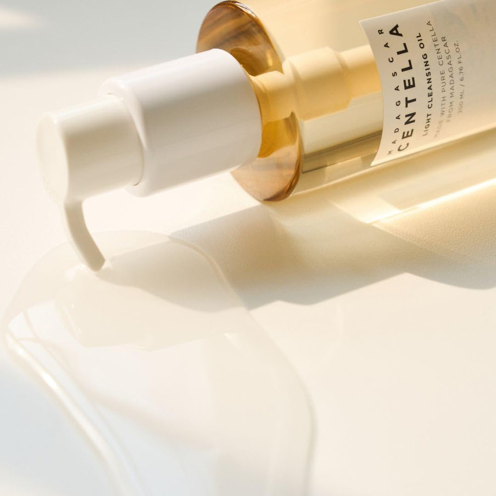 SKIN1004 cleansing oil pump detail revealing secure cap and easy dispensing benefit