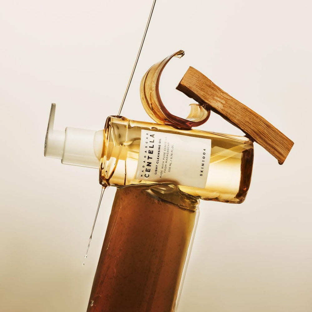 SKIN1004 cleansing oil dissolving mascara in demo, illustrating effective makeup removal
