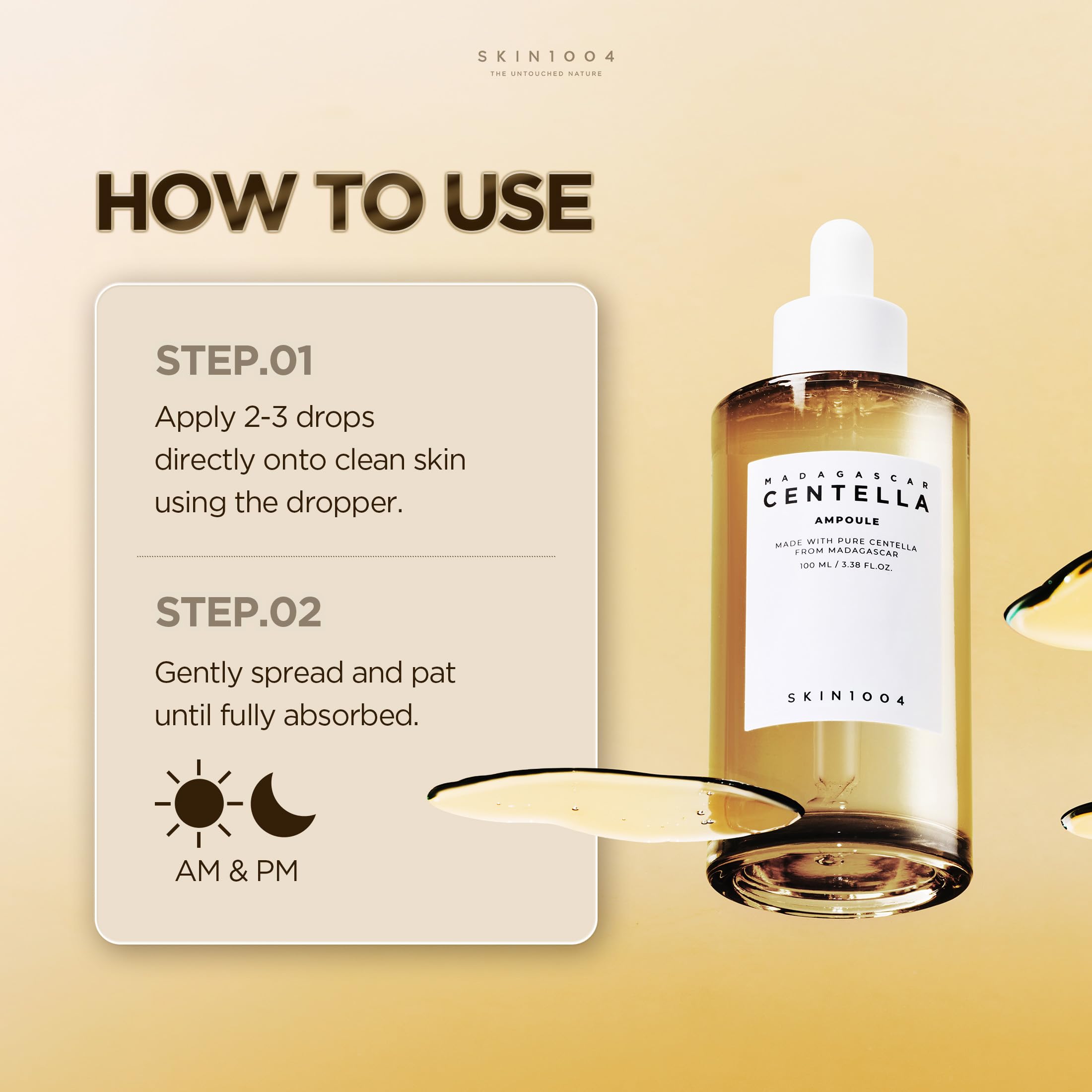 SKIN1004 bottle held in hand showing 100ml scale and travel convenience benefit