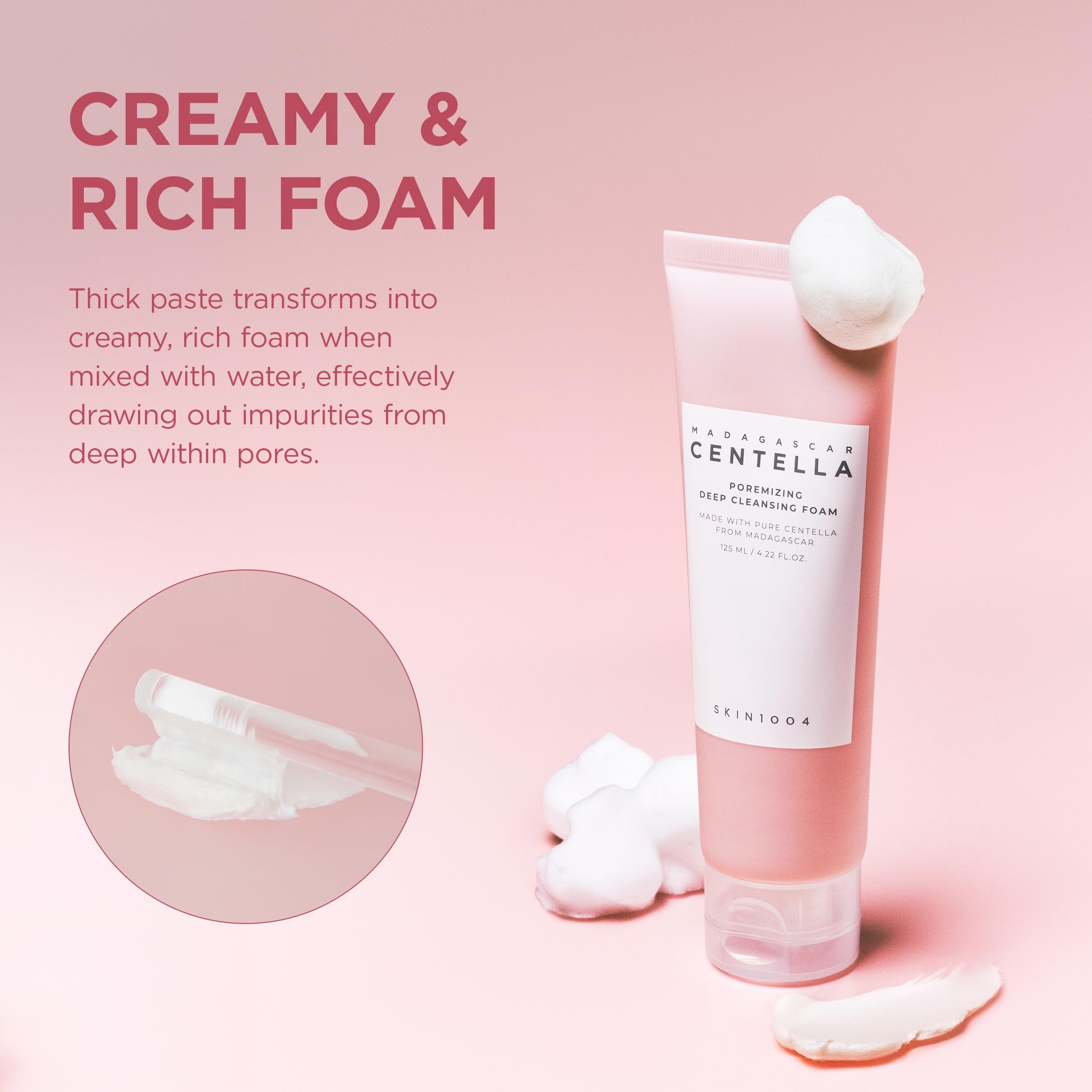 SKIN1004 foam on hand demonstration indicating gentle lift of makeup and impurities