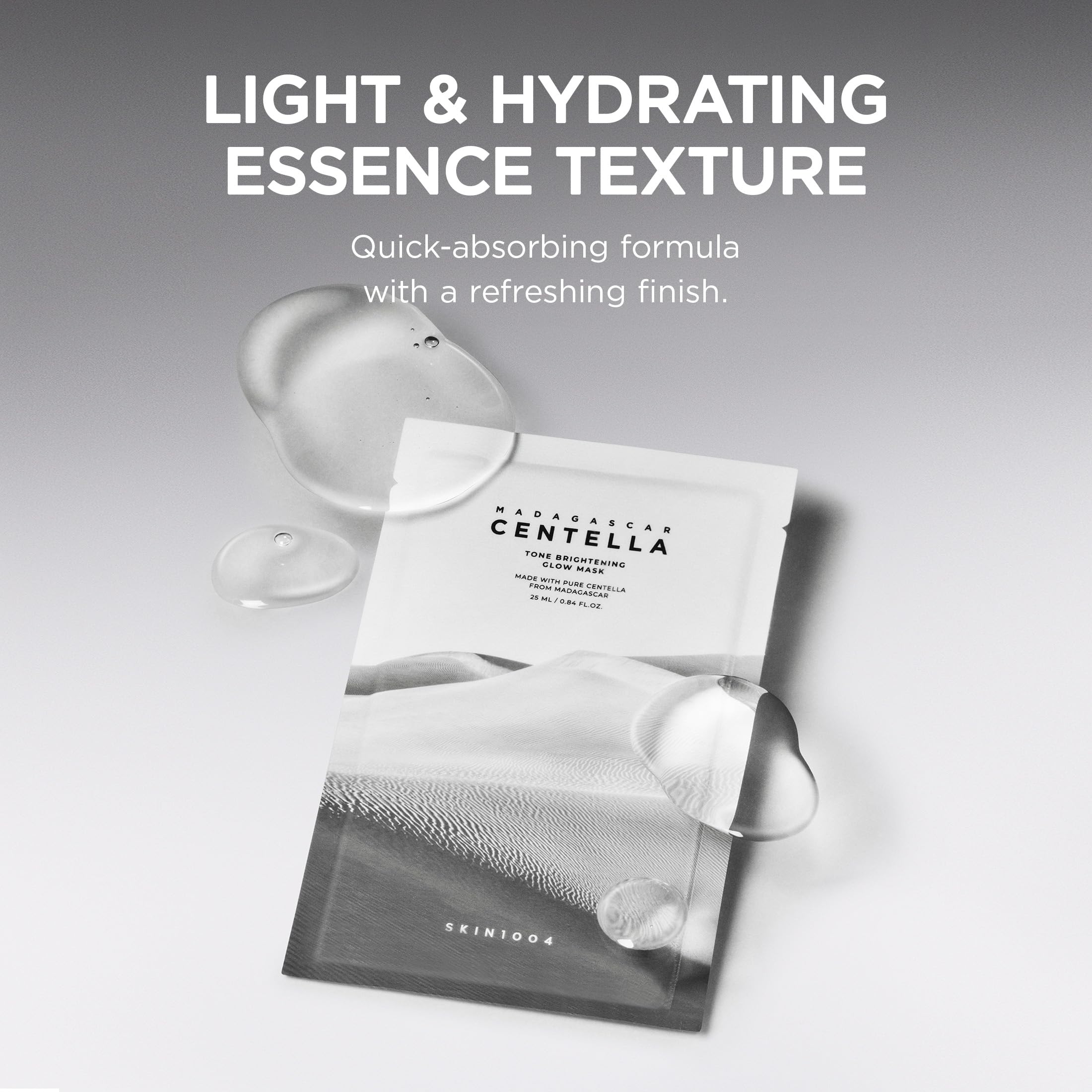 SKIN1004 mask held in hand to show single-use size and convenience benefit