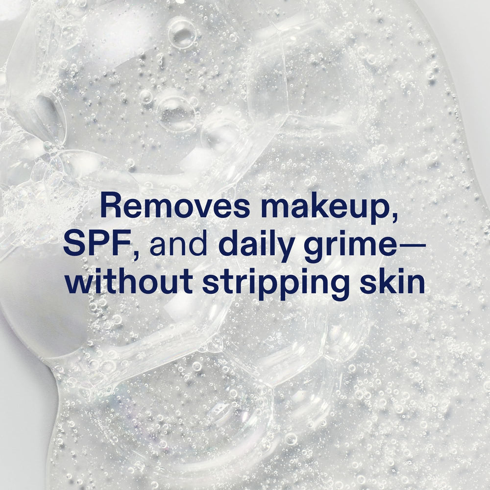 Skinfix gel texture close-up, smooth hydrating gel consistency for gentle cleansing