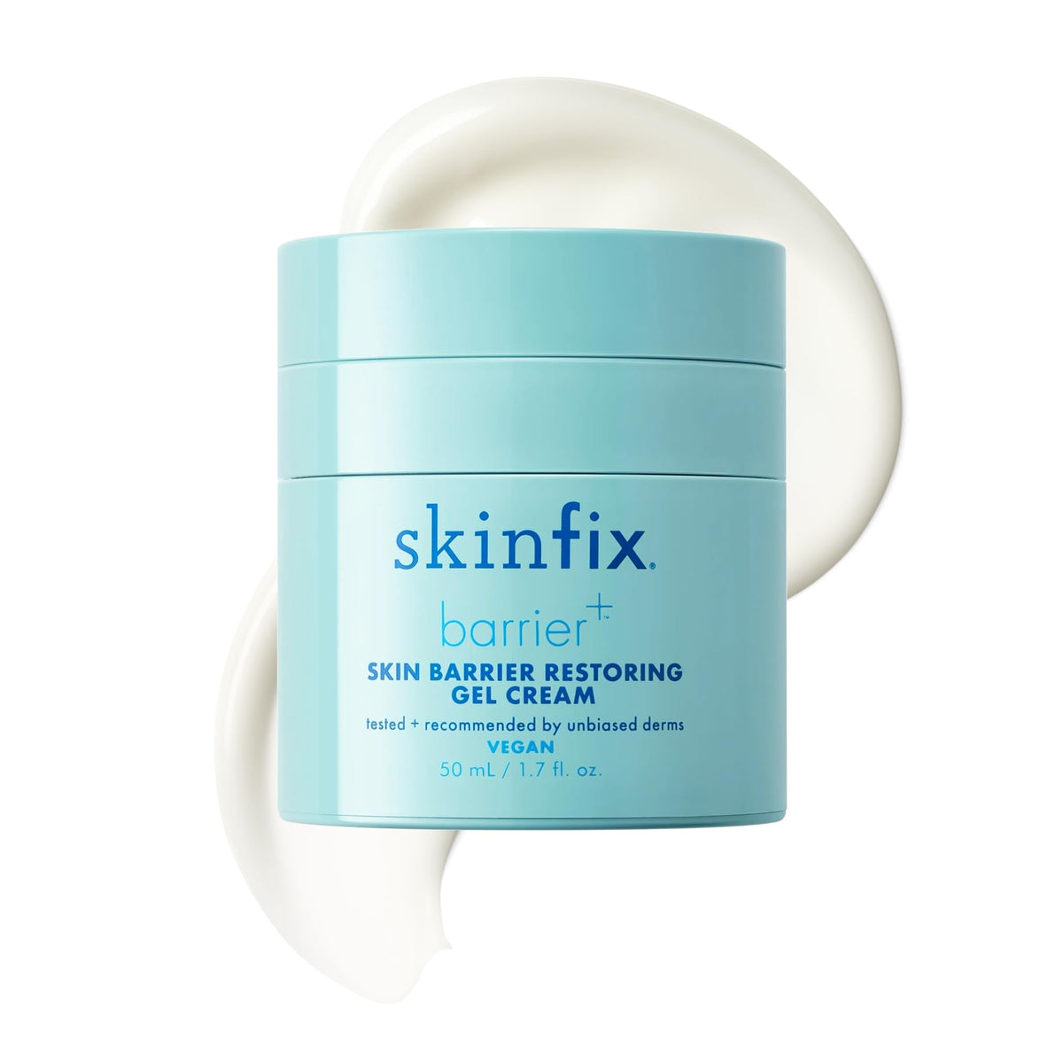 Skinfix jar front view showing clean packaging and lightweight gel cream