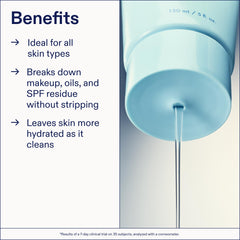 Skinfix mini cleanser held in hand for scale showing compact travel proportions