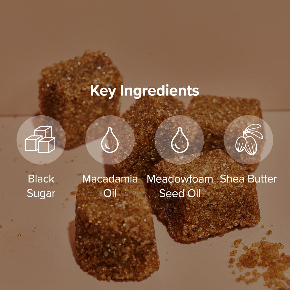 SKINFOOD scrub spread on hand demonstrating smooth application and softening action
