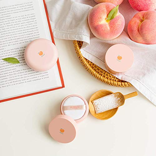 SKINFOOD 1957 jar on vanity with peach props, pleasant scent and soft finish