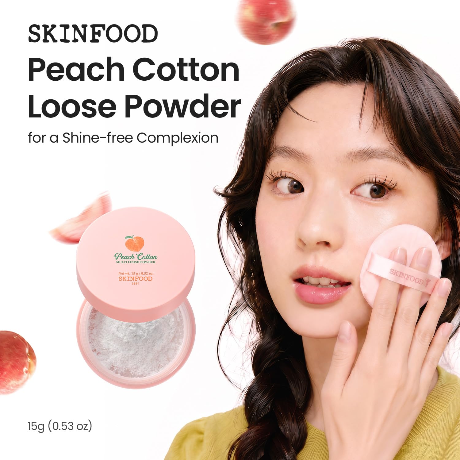 SKINFOOD 1957 open powder pan displaying silky translucent powder for smooth finish