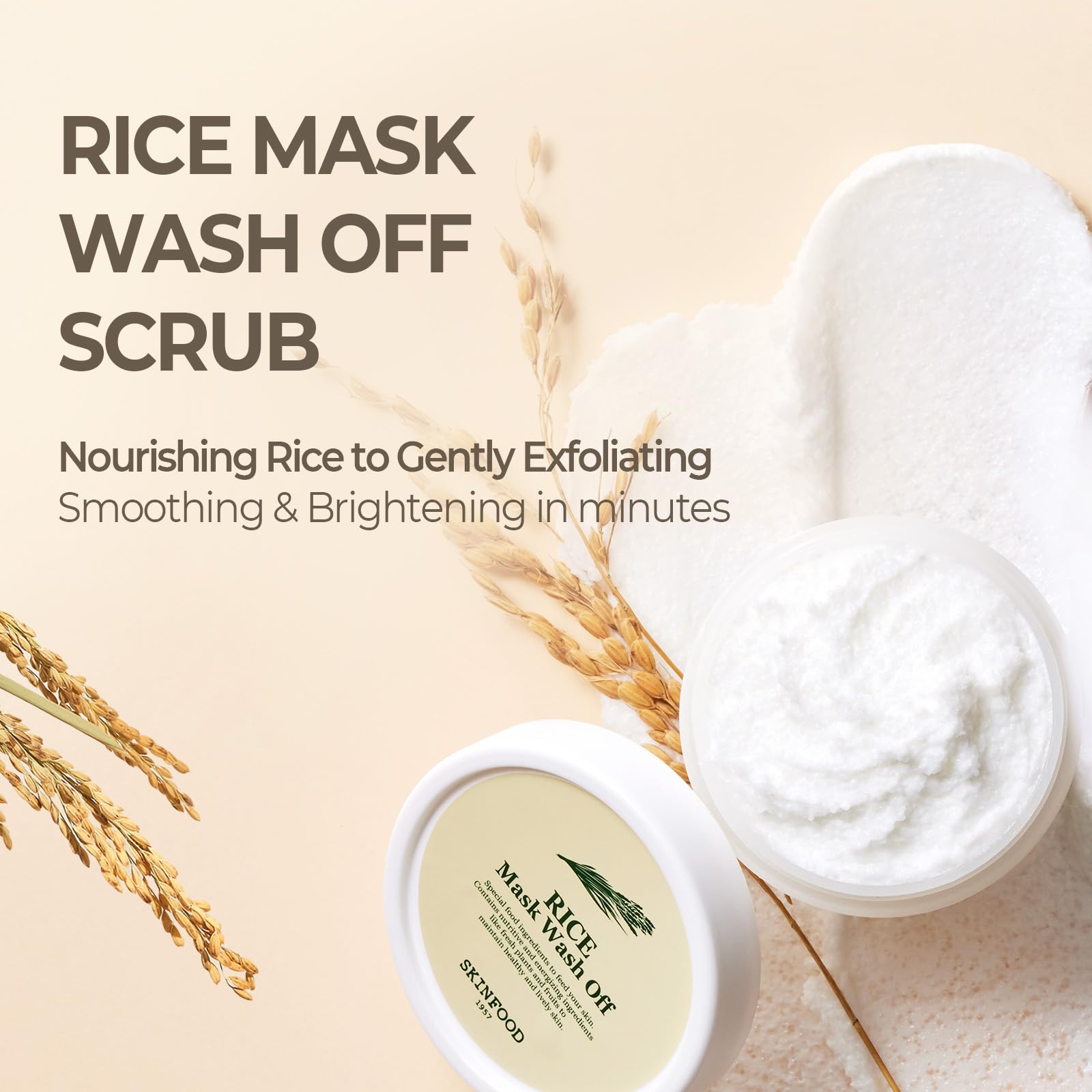 SKINFOOD 1957 open jar texture revealing creamy rice mask for gentle exfoliation