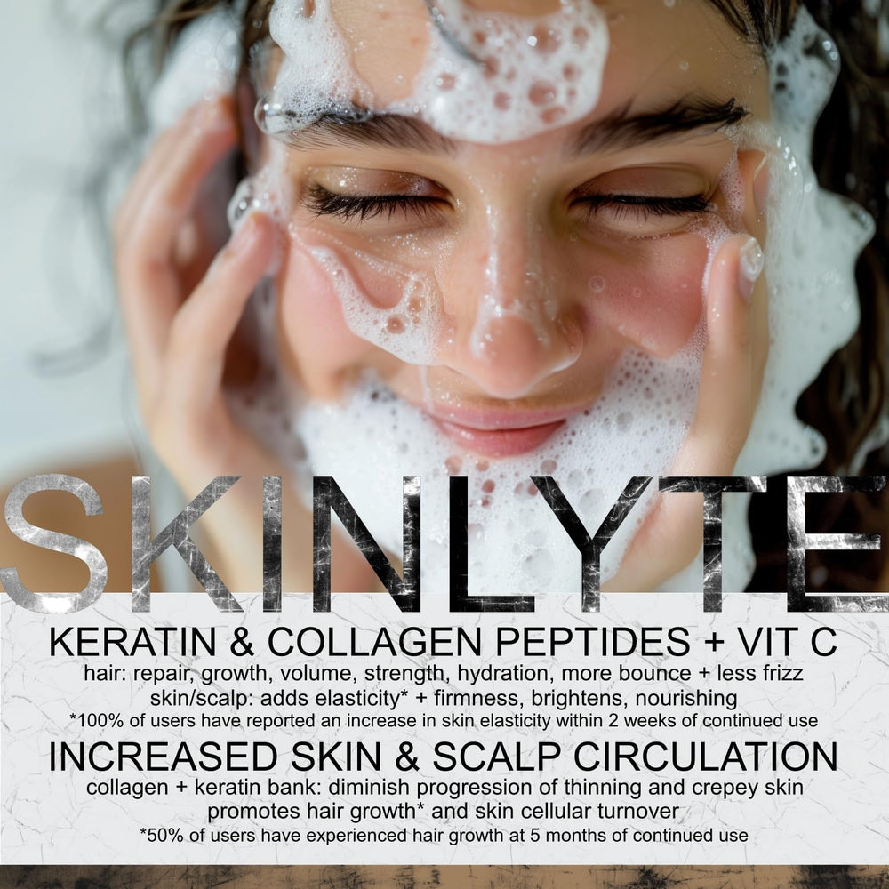 SKINLYTE rich lather on wet hair demonstrating gentle cleansing and softness
