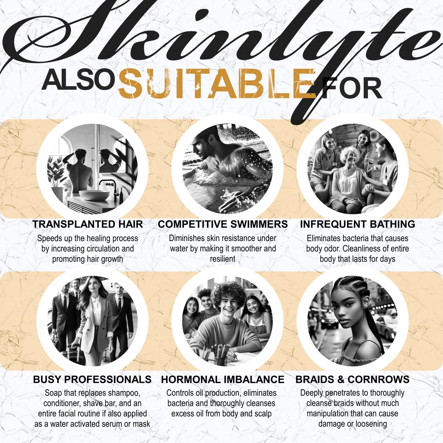 SKINLYTE model touching smooth skin after wash showing improved texture benefit