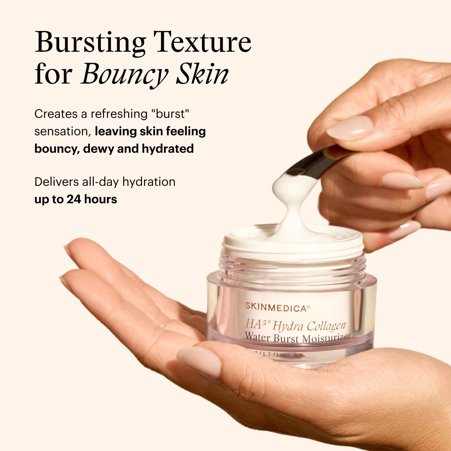 SkinMedica pump dispensing moisturizer onto fingers for easy application