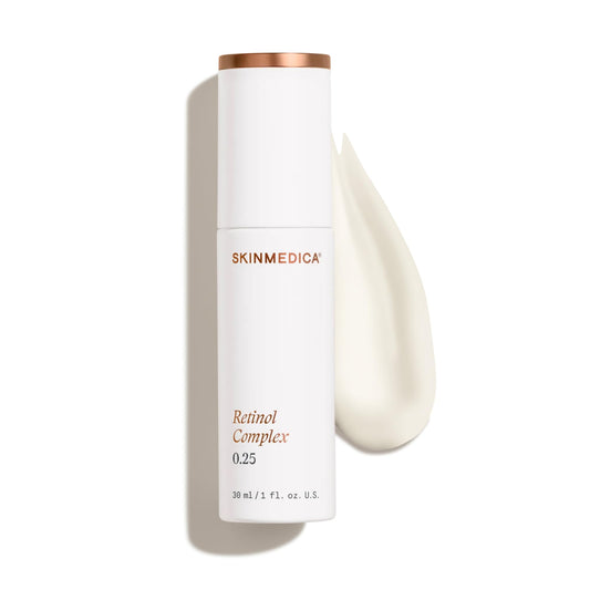 SkinMedica retinol serum front packaging showing sleek bottle and clarity benefit