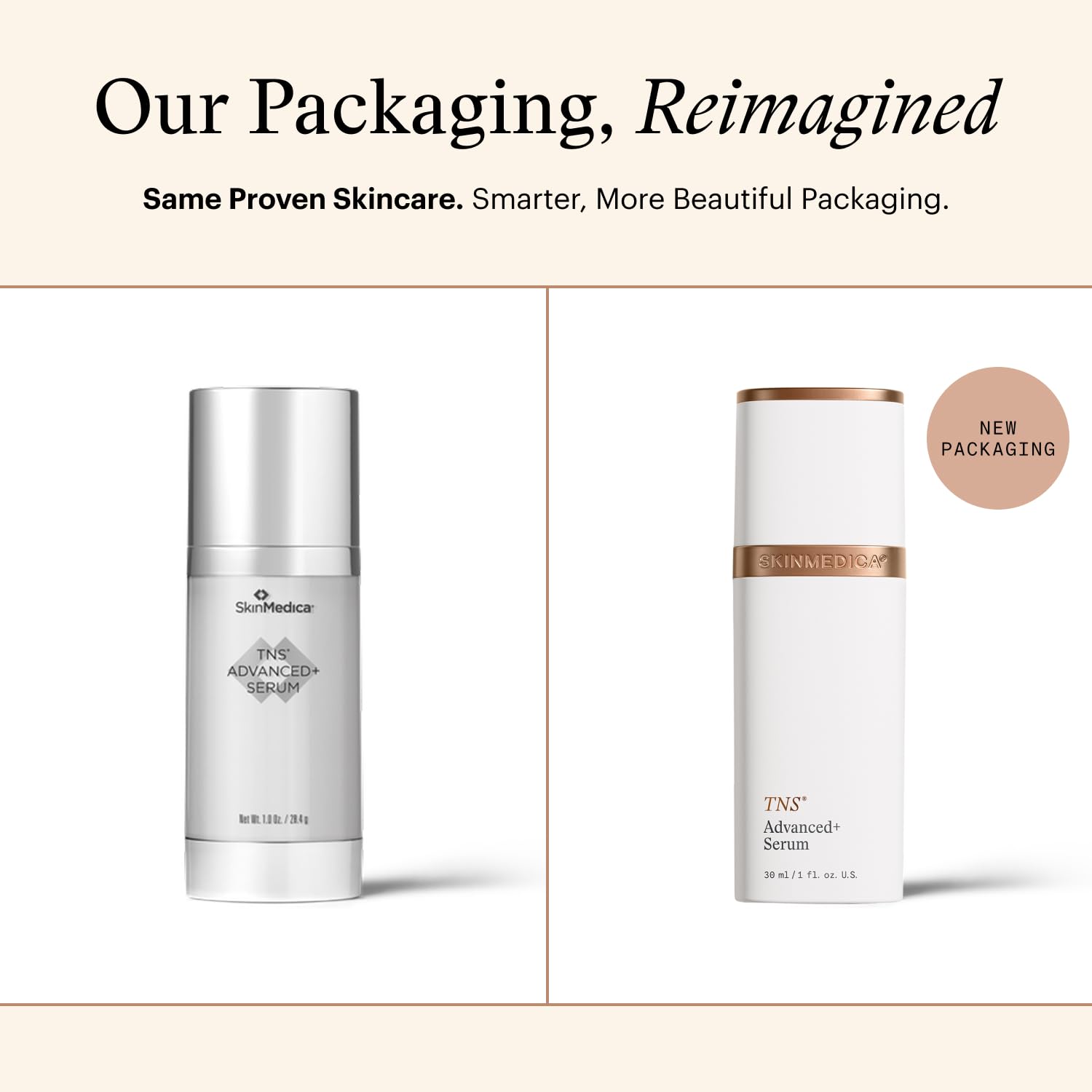 SkinMedica dual-chamber serum opened to show separate growth factor and peptide chambers