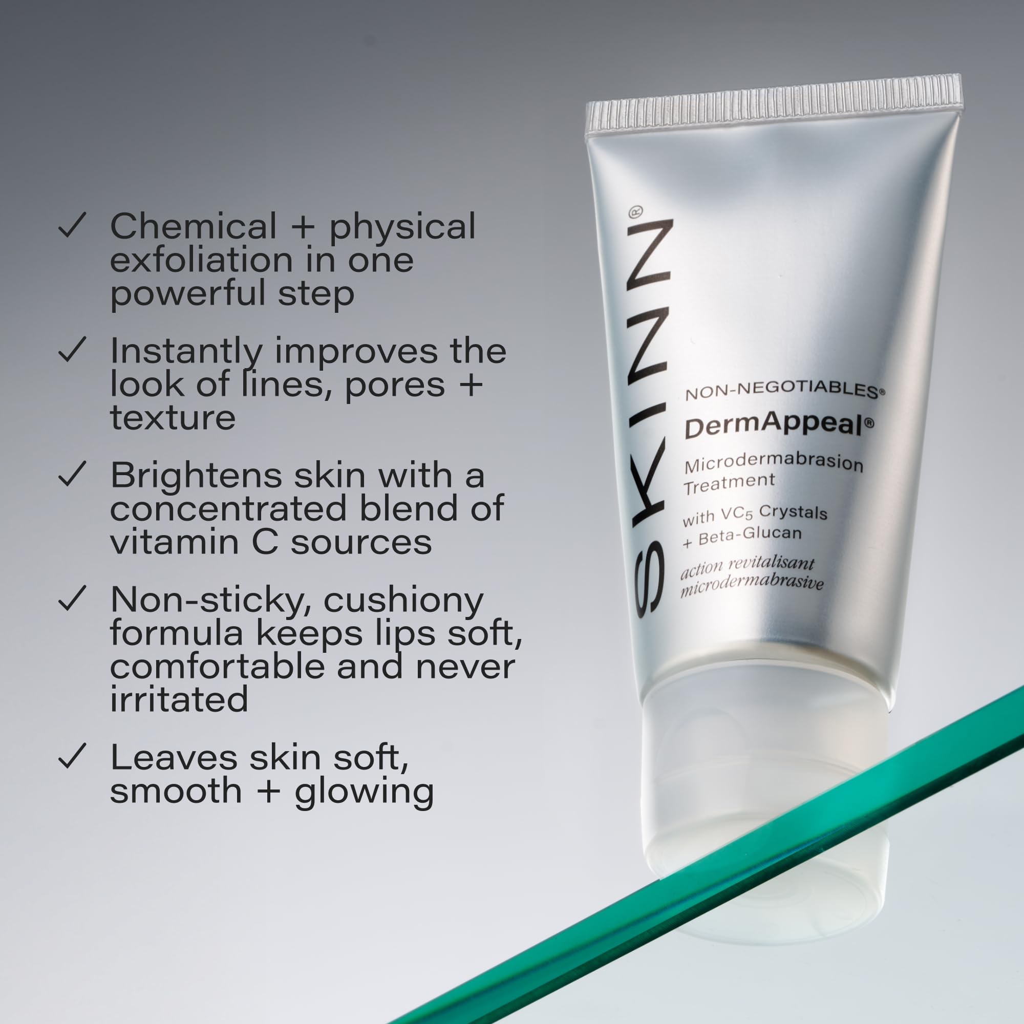 SKINN scrub texture close-up showing VC5 crystals for brightening