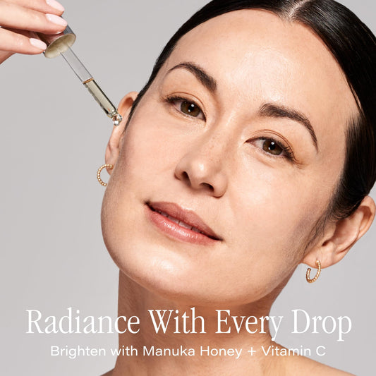 SKINN dropper dispensing oil highlighting controlled, non-greasy application