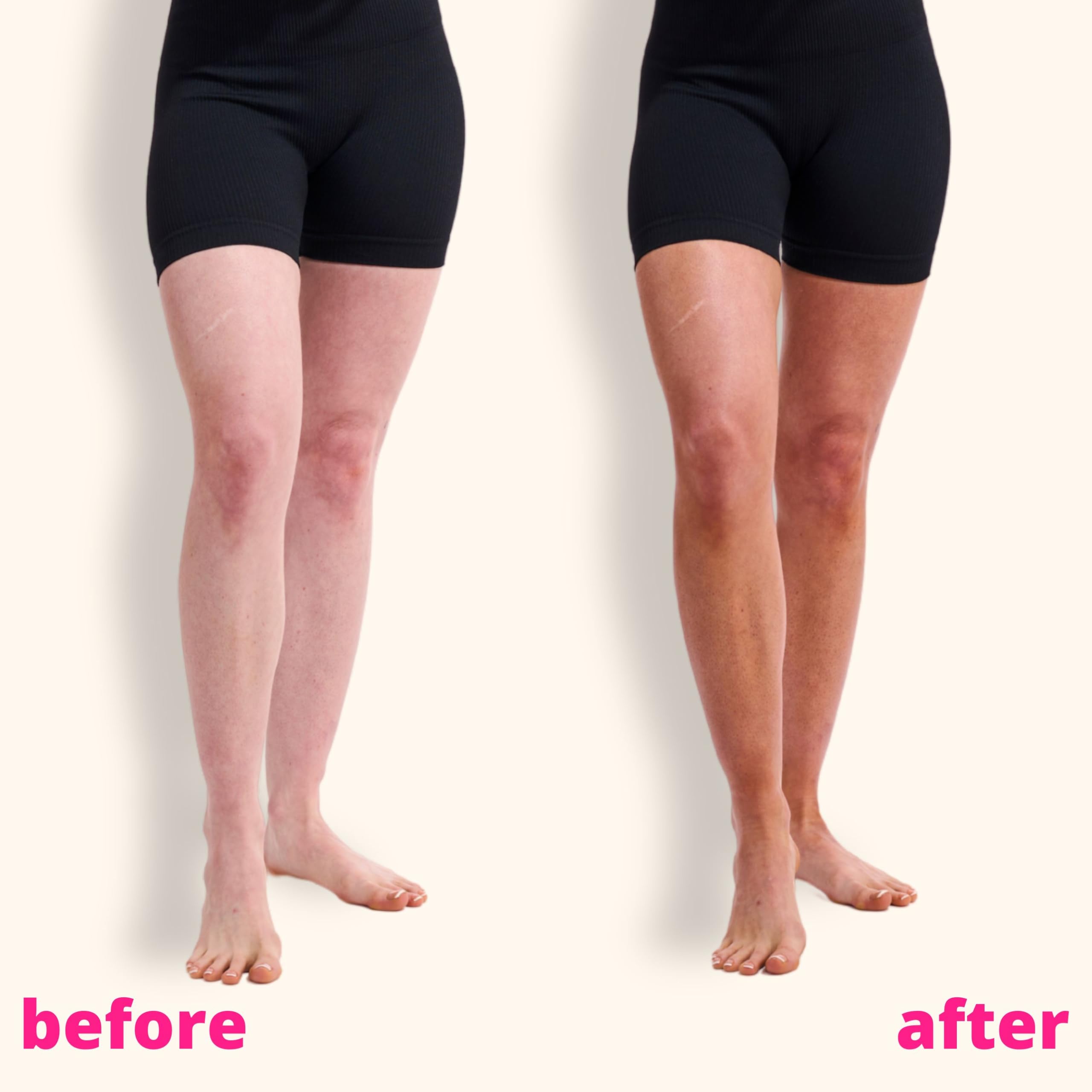 Skinny Tan arm before and after showing natural blended bronze