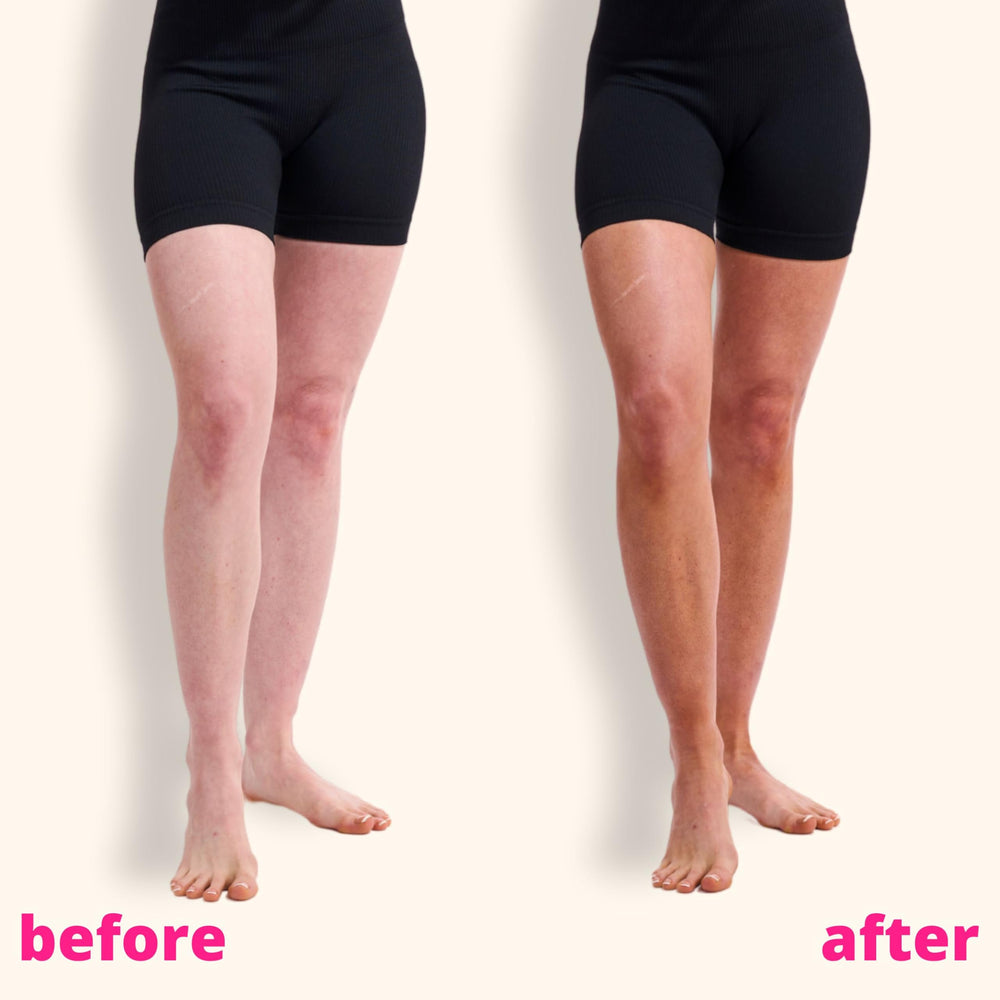Skinny Tan arm before and after showing natural blended bronze